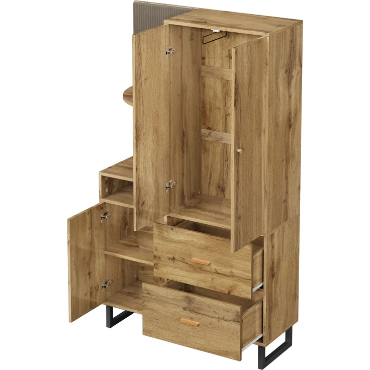 Kompaktgarderobe aus MDF mit Soft-Close & Schubladen, 110x38x186 cm, Natur/Schwarz – Bild 9