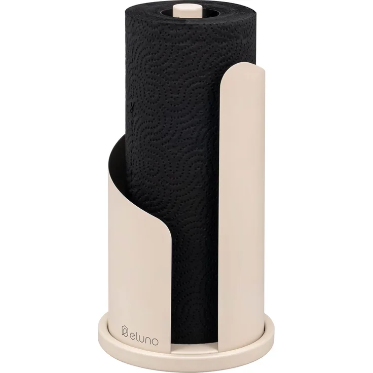 eluno Küchenrollenhalter bis 28 cm oder 3 Toilettenpapierrollen aus Edelstahl und Metall, beige, ca. Ø 15,5 x 31 cm