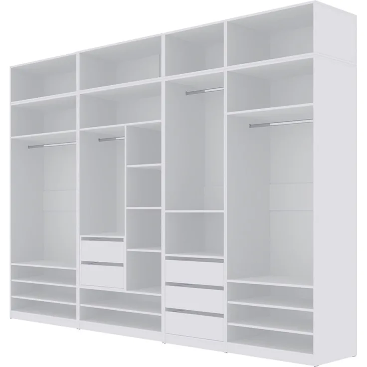 Marmex Möbel Tres Set-Z/N (B) Modularer offener Kleiderschrank, großes, geräumiges Kleiderschrank-Set ohne Türen, Ankleidezimmer Möbel, laminierte Spanplatte, weiß 310x246x51 cm