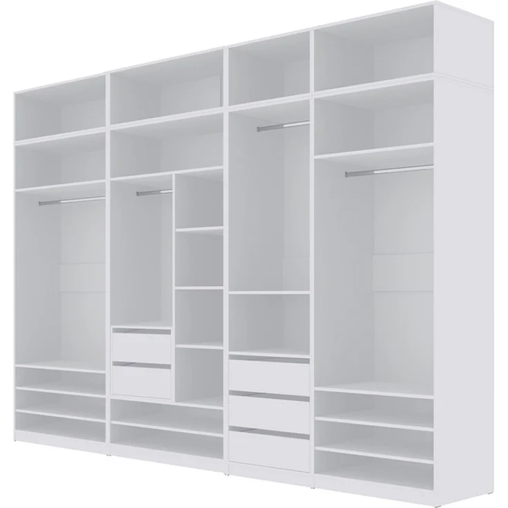 Marmex Möbel Tres Set-Z/N (B) Modularer offener Kleiderschrank, großes, geräumiges Kleiderschrank-Set ohne Türen, Ankleidezimmer Möbel, laminierte Spanplatte, weiß 310x246x51 cm – Bild 1