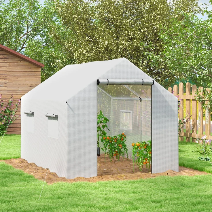 Outsunny Folientunnel, Stahl, PE, Weiß, 200L x 300B x 200H cm – Bild 8