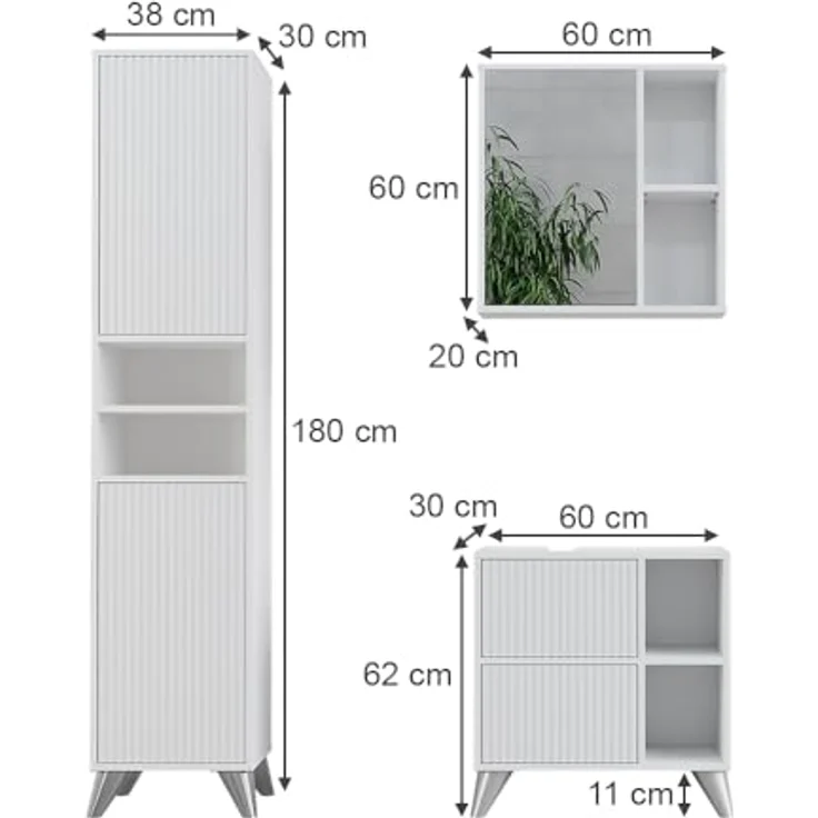 Vichy Badmöbel-Set Leano, Weiss, 3-teilig mit Waschbeckenunterschrank und Spiegelschrank, hochwertige Verarbeitung – Bild 3