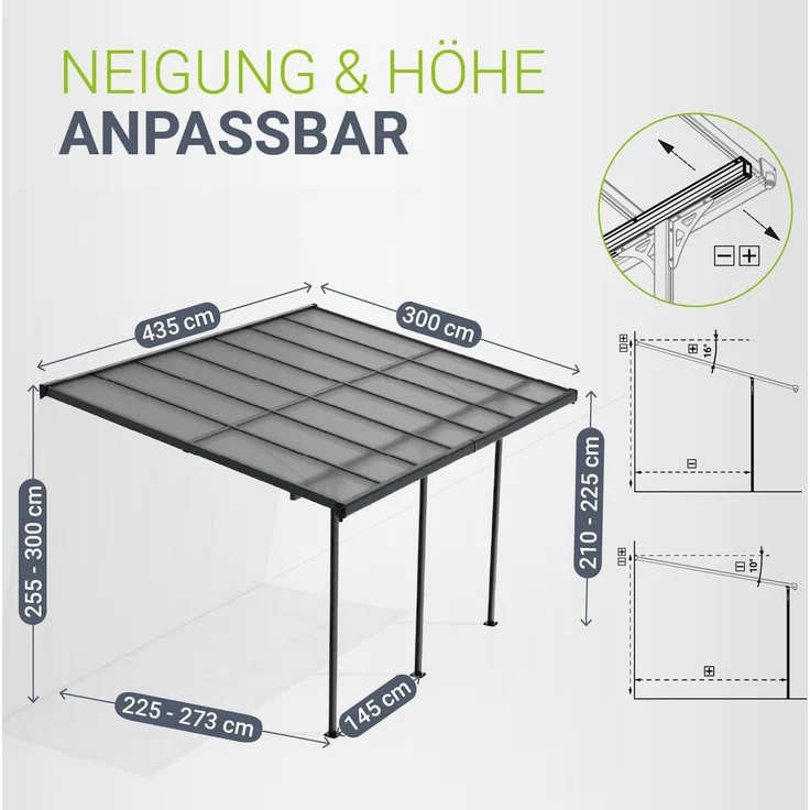 Juskys Terrassenüberdachung Borneo 4x3 m – Aluminium Terrassendach mit Doppelstegplatten Sonnenschutz Wandmontage Überdachung für Terrassen Anthrazit – Bild 5