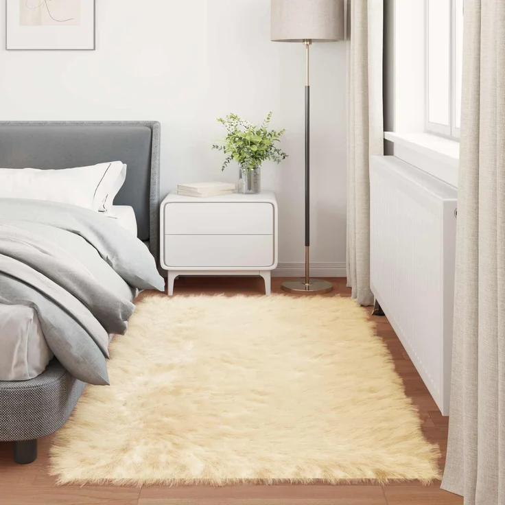 vidaXL Teppich aus Kunstschaffell TAFALLA Creme 100 x 200 cm Polyester 42021503 – Bild 4
