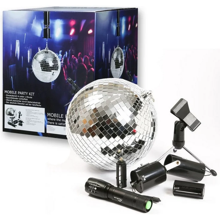 SATISFIRE Discolicht Discokugel Set Mobile Party Komplettset 20cm Kugel Motor Spot Stativ – Bild 5