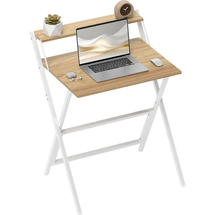 Klappschreibtisch 65,5 x 45 cm mit Ablagefach für Schlafzimmer, kleine Räume, Naturholz – Bild 1