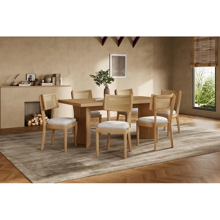 4 Esszimmerstühle aus Massivholz mit Rattan-Rückenlehnen, bequem und atmungsaktiv, geeignet für Esszimmer, Wohnzimmer, Cafés, moderner Stil, Leinen, Holzfarbe – Bild 20