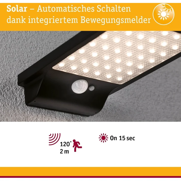 Paulmann 95393 Solar LED Außenwandleuchte Solveig schwarz IP44 3000K – Bild 4