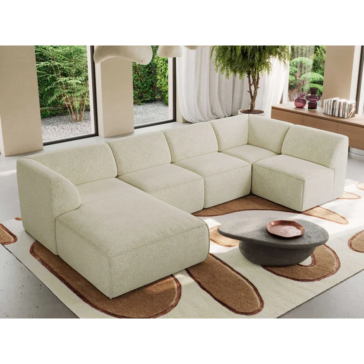 Modulares XXL-Ecksofa MODARO 5M, U-Form, Wohnlandschaft, 5-teilig, freistehend, Wohnzimmer Couch, HR-Schaumstoff - Creme Stukture - Links – Bild 4