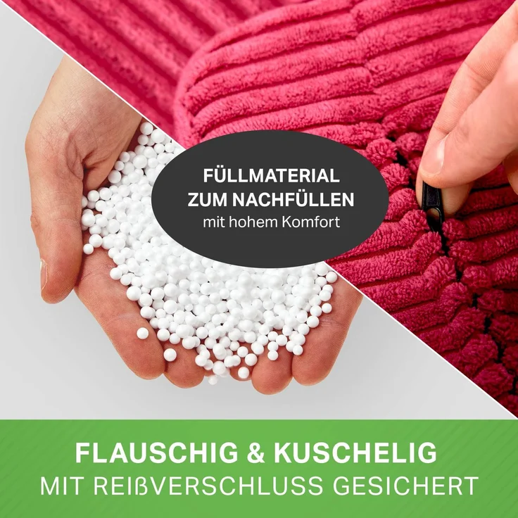 Green Bean® Sitzsack mit Hocker aus Cord - Sitzsäcke für das Wohnzimmer, Schlafzimmer, Sitzsack-Sessel für Erwachsene Rot – Bild 9