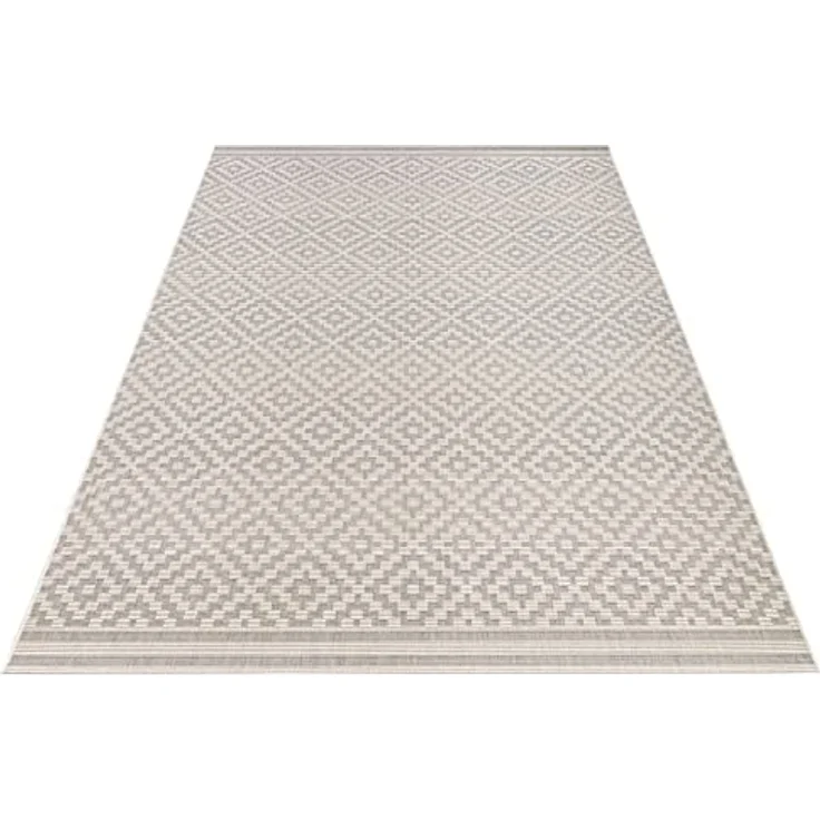 NORTHRUGS In- und Outdoor Teppich Raute 240x340 cm - Wetterfest Modern Geometrisches Raute Muster Design Teppich für Balkon Terrasse Garten Wintergarten Wohnzimmerteppich Wasserfest in Grau Creme – Bild 9