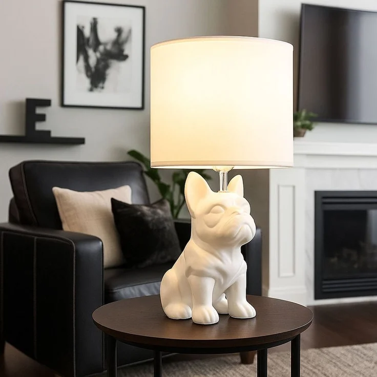 GLOBO LIGHTING LED Tischleuchte, Leuchtmittel inklusive, Warmweiß, Tischlampe Tischleuchte LED Keramik Hund Textil Leselampe weiß H 40 cm – Bild 5