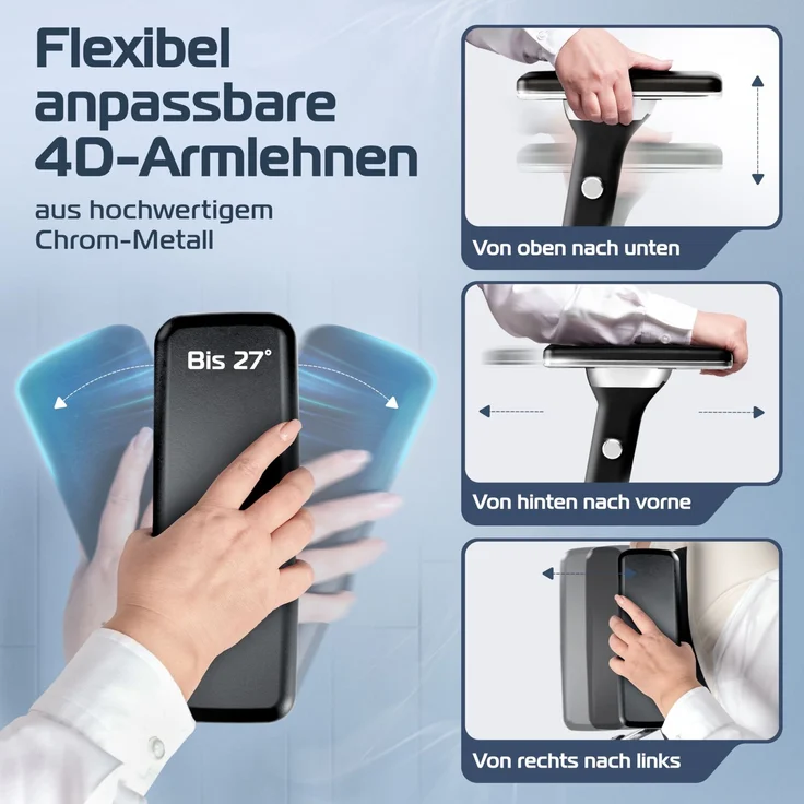 CLOUVOU ProSeat, ergonomischer Bürostuhl, thermoregulative Materialien, 4D-Armlehnen, 3D-Kopfstütze, BladeWheels, Anthrazit – Bild 4