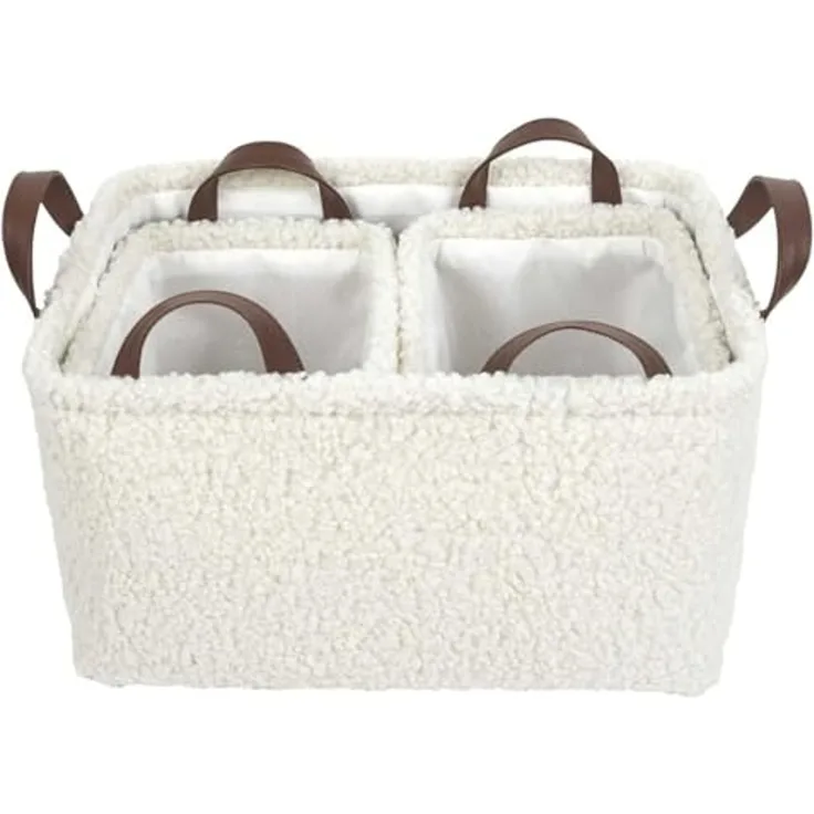 HOME DECO FACTORY, RG0031, Set of 3 elegant Storage Baskets in White, Perfect for organizing Toys, Clothes and Accessories, with Ribbed Effect, H20 cm, White