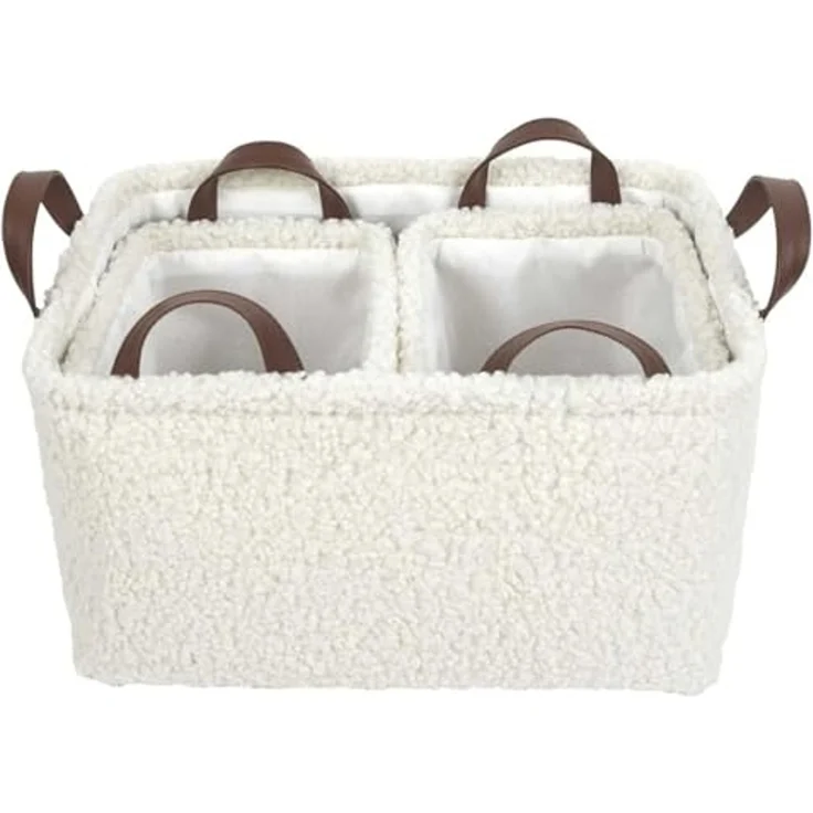 HOME DECO FACTORY, RG0031, Set of 3 elegant Storage Baskets in White, Perfect for organizing Toys, Clothes and Accessories, with Ribbed Effect, H20 cm, White – Bild 1