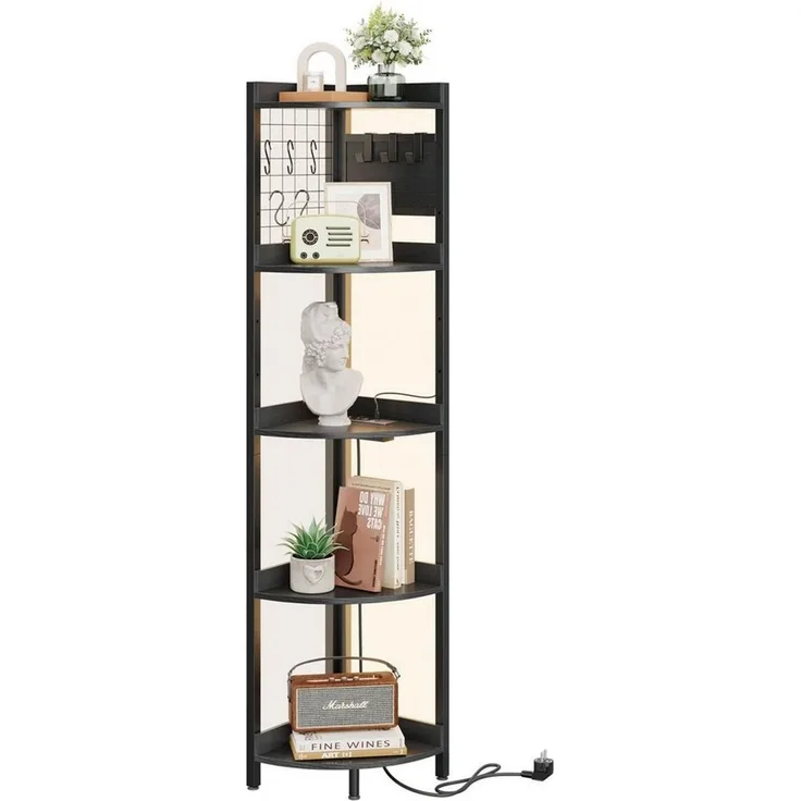 Dripex Eckregal 5 Ebenen Standregal mit LED Beleuchtung und Steckdosen,35x35x170cm