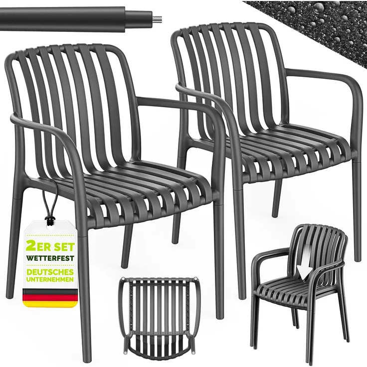 tillvex® Gartenstühle 2er Set Stapelbar Wetterfest mit Armlehne | Outdoor Stühle bis 120kg belastbar | Gartenstühle Outdoor | Terrassenstuhl Gartenmöbel Balkon Garten Terrasse – Bild 6