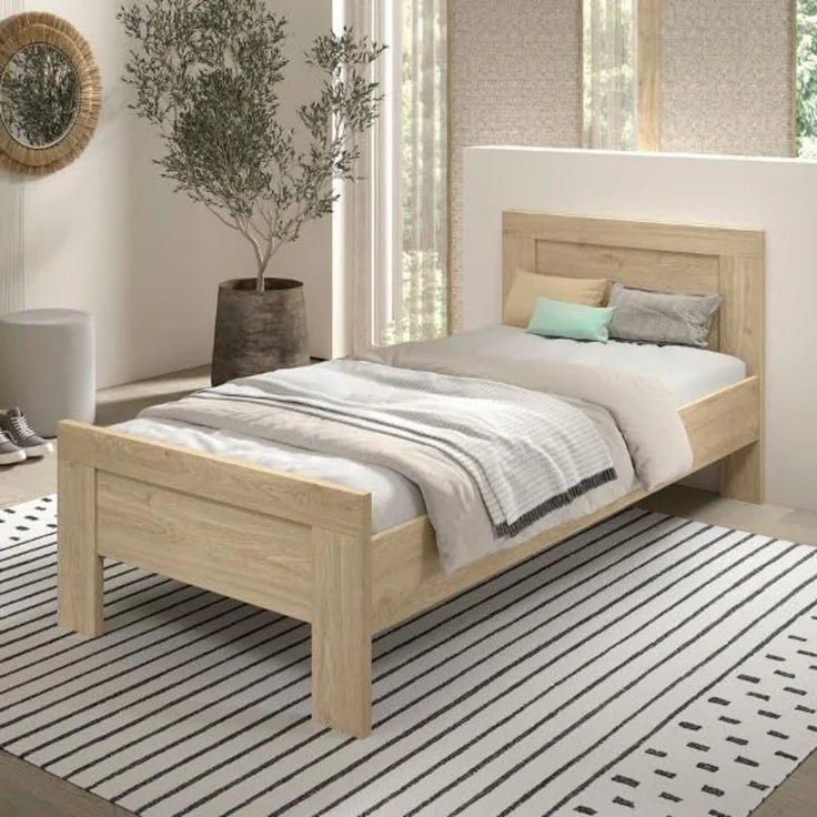 Einzelbett Sam 90 x 200 cm Spanplatte Eiche Melamin Dekor Natur – Bild 2