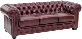 Sofa Chesterfield 3-Sitzer Echtleder rot