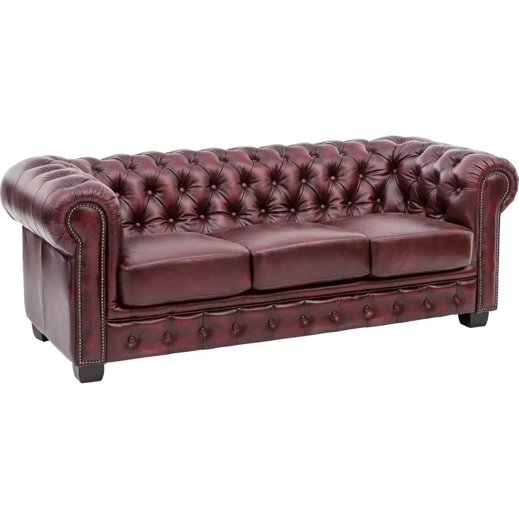 Chesterfield Echtleder Sofa 3-Sitzer antik-rot 200x72x90 cm massivum Serie Chesterfield Ledercouch englisches Design Clubsofa Büro Wohnzimmer – Bild 1