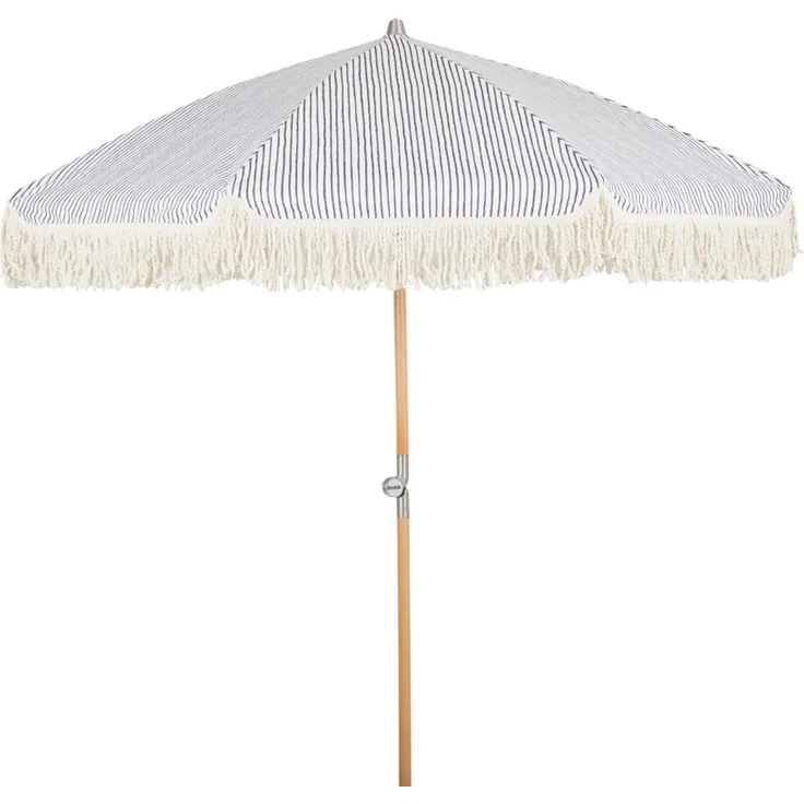 Sonnenschirm Gatsby von Brafab aus Polycotton und Buche, rund, klappbar, grau-weiß, Ø 185 cm