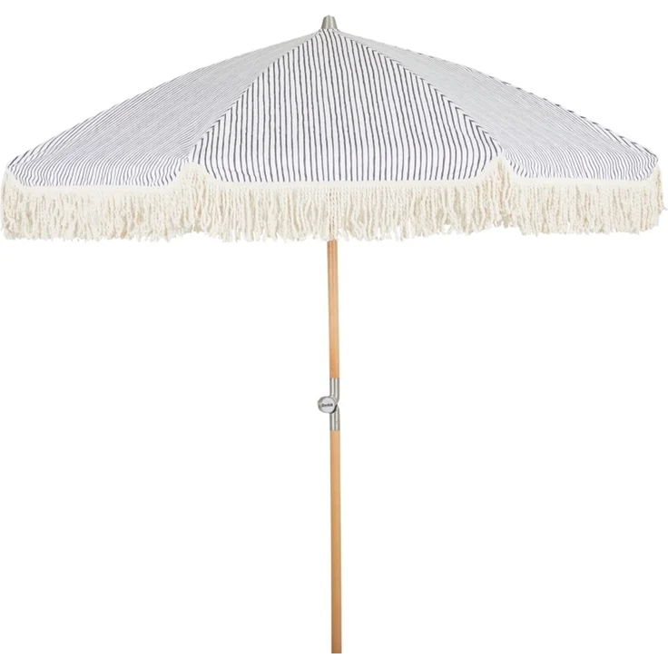 Sonnenschirm Gatsby von Brafab aus Polycotton und Buche, rund, klappbar, grau-weiß, Ø 185 cm – Bild 1