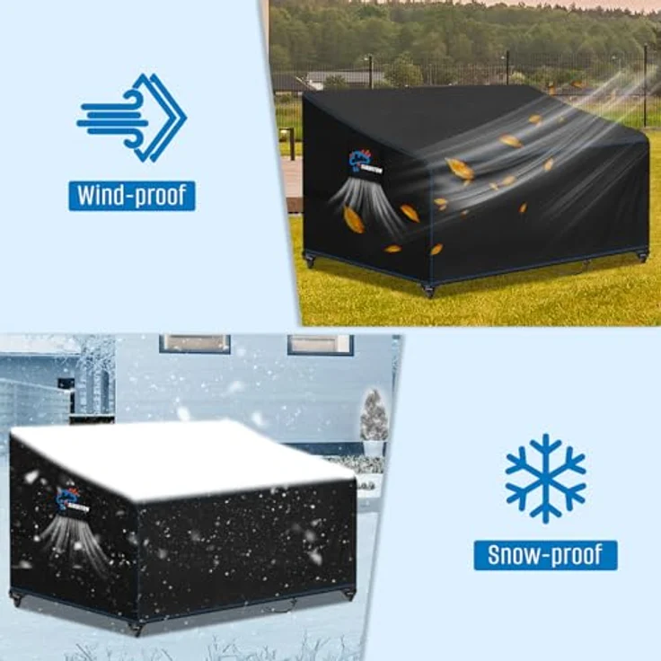 SIRUITON 2-Sitzer Gartenbank Abdeckung mit Belüftungsöffnungen, wasserdicht, winddicht, UV-Beständiges, reißfestes Schwerlast 420D Oxford Gewebe Schutzhülle für Gartenbank, Gartensofa(131 x 69 x 65/89 cm) – Bild 8