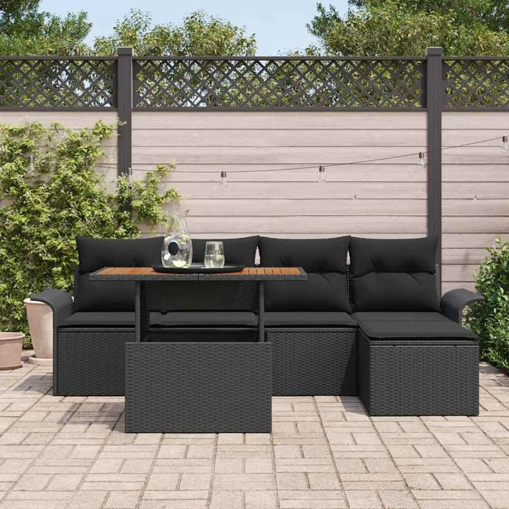 vidaXL Garten-Sofa-Set mit Speicher 6 pcs Schwarz Poly Rattan 3358060 – Bild 2