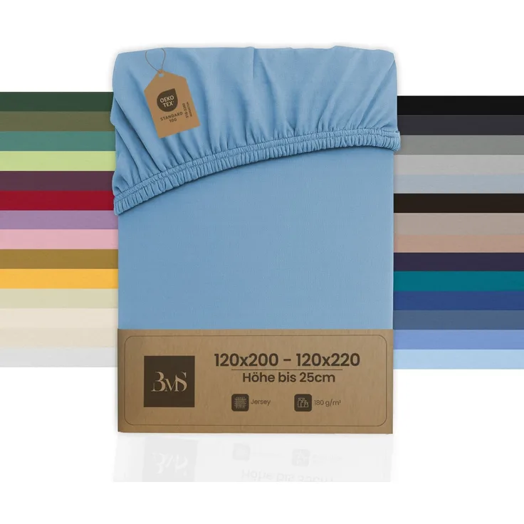 Jersey Spannbettlaken hellblau 120x200 cm Höhe bis 25cm