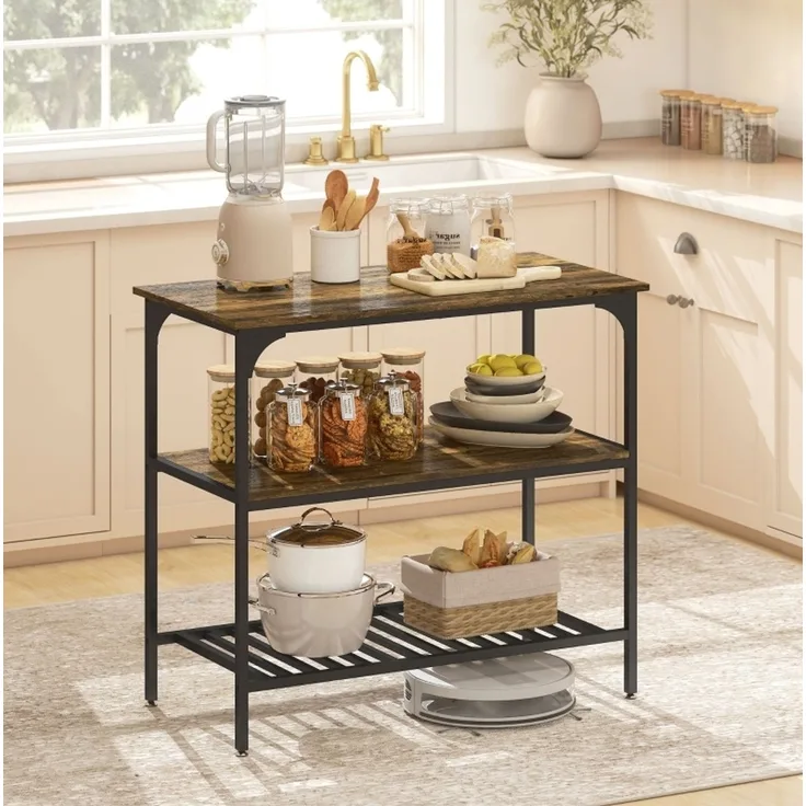 DESVIAE Regal mit Arbeitsplatte und 2 Ablagen 100x90x50 cm Spanplatte Rustikales Braun