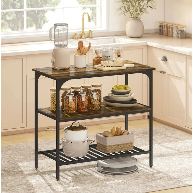 DESVIAE Regal mit Arbeitsplatte und 2 Ablagen 100x90x50 cm Spanplatte Rustikales Braun – Bild 1