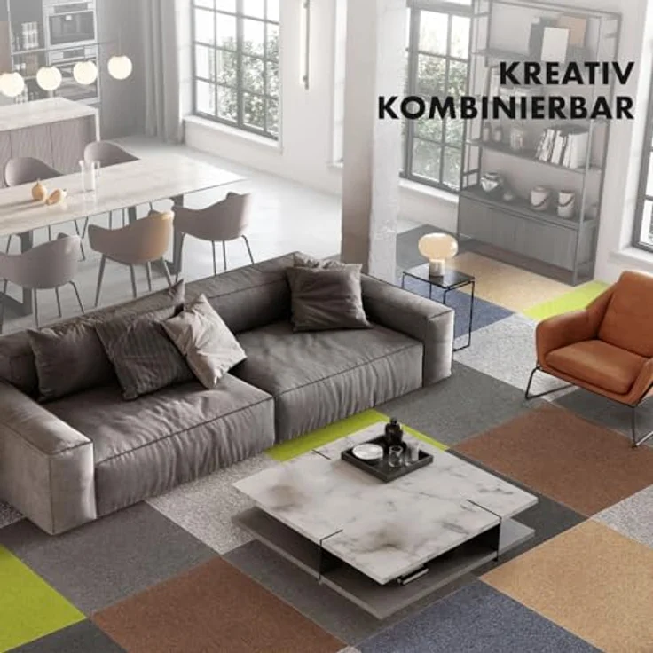 KARAT Teppichfliesen Moskau 50x50 cm selbstliegend - 24 Stück Set - 6m² strapazierfähiger Teppich Bodenbelag mit hochwertigem Schlingenflor für Haus & Büro - antistatisch mit Bitumen Rücken, Anthrazit – Bild 9