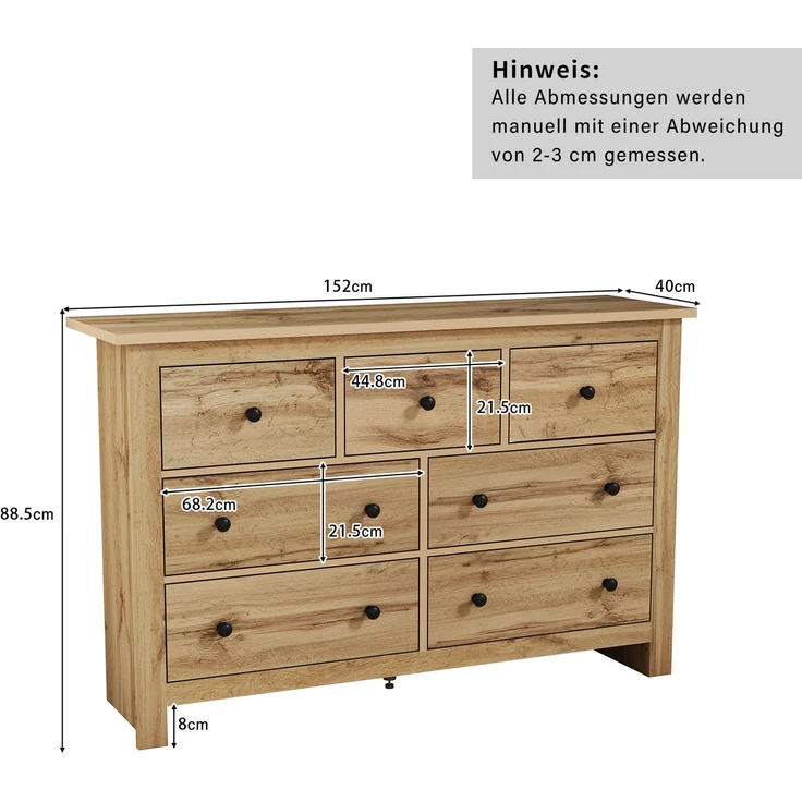 Sideboard Landhausstil Holzfarbe mit 7 geräuschlosen Schubladen, verstellbarer Mittelfuß, Kippsicherung, Stauraum – Bild 9
