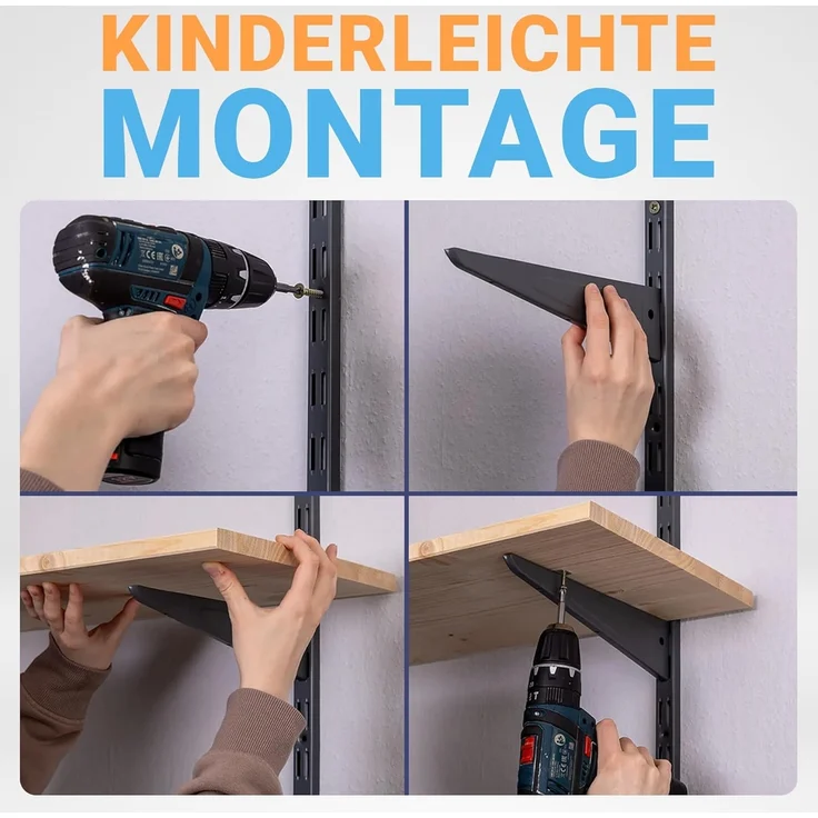 BOOMET Wandregalhalter Wandschienen für Regalsystem 2-reihig, 4-tlg, Anthrazit 50cm Regalschienen Wandregal Schiene – Bild 4