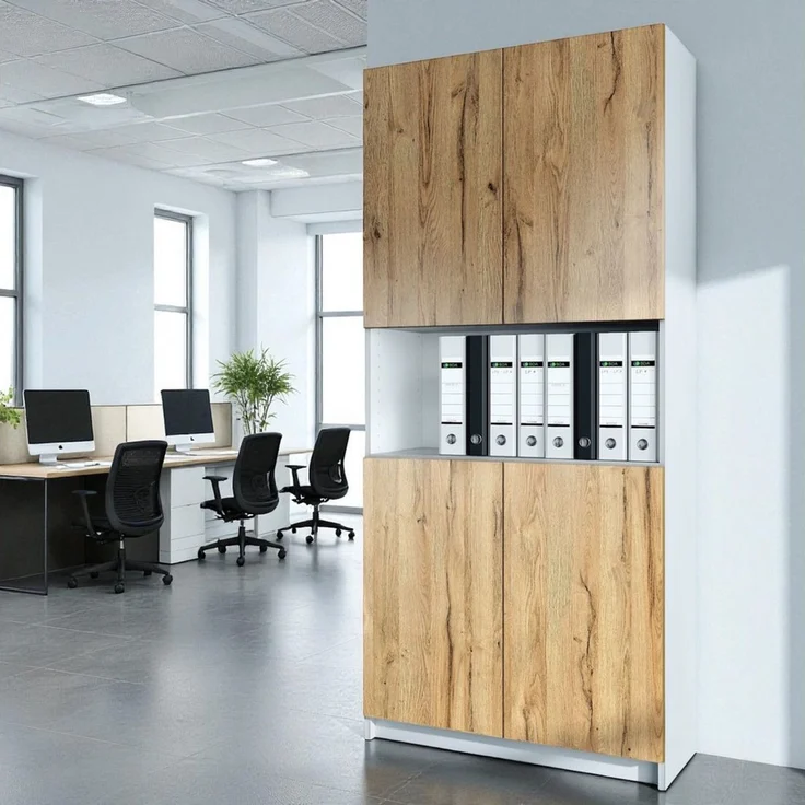 InnoFurn Aktenschrank Elona M2 Büroschrank (Ordnerschrank, Schrank für Büro, Home Office (82 x 184 x 37 cm) Aufbewahrungschrank mit Soft-Close & Push-to-Open – Bild 2