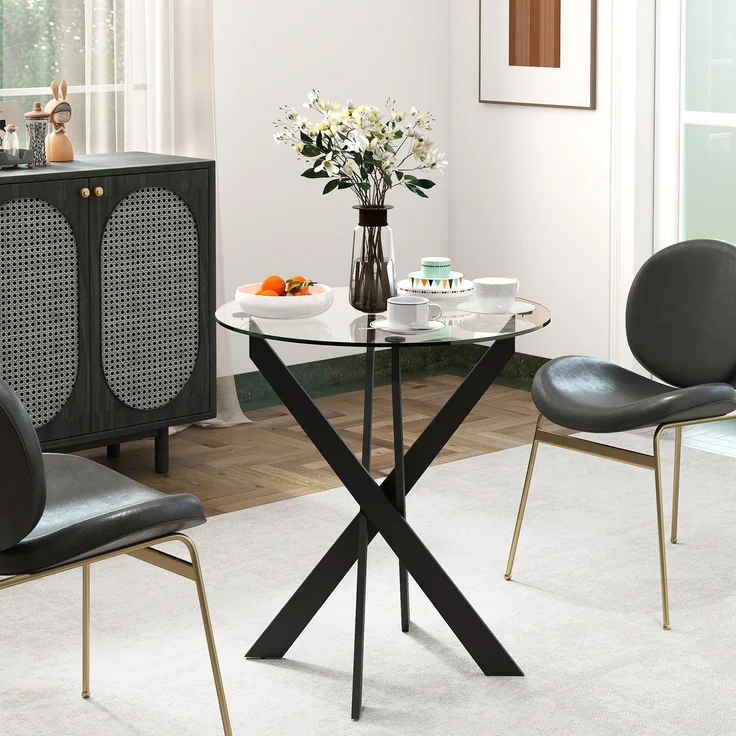 JARDJ Moderner Glas-Esstisch, 70 cm Durchmesser, Küchentisch mit gehärteter Glasplatte und Metallbeinen, für 4 Personen – Bild 4