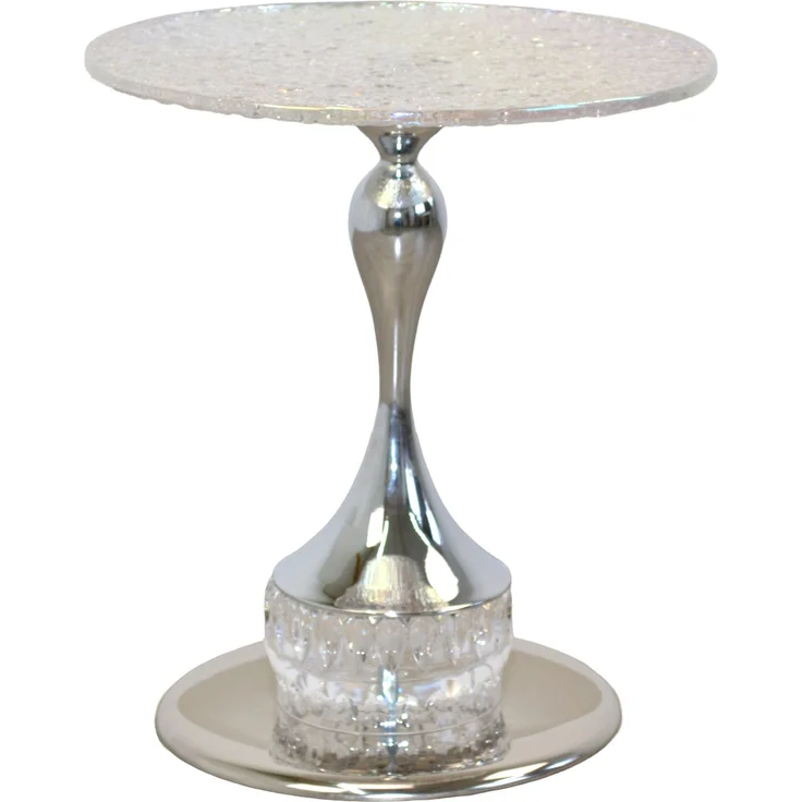 Beistelltisch Rund Glas Chrom 51cm – Strukturglas Tisch Modern Elegant Luxus – Bild 2