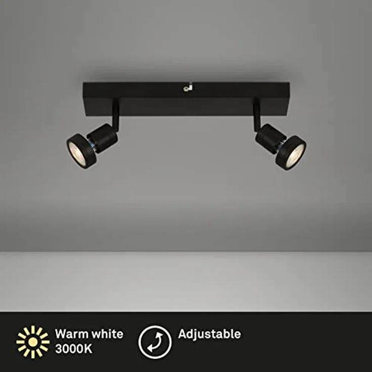 Briloner Leuchten Deckenspot LED, schwenkbare Deckenlampe mit warmweißem Licht (3000K), Schwarz, 320x70x85 mm – Bild 2