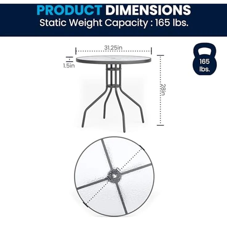Flash Furniture Nantucket Garten-Set, 6-teilig, Braun, mit Tisch, Sonnenschirm und 4 Klappstühlen – Bild 10