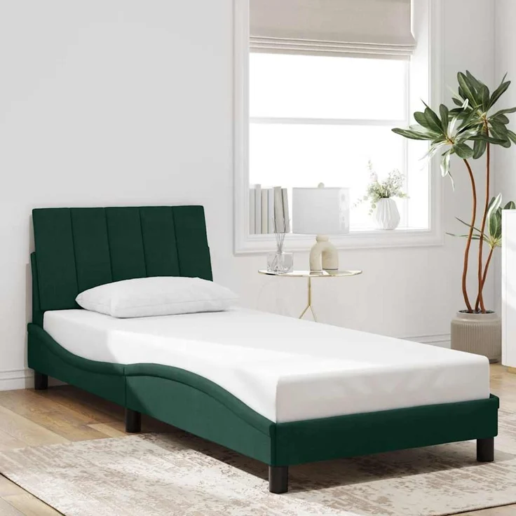 Einzelbettgestell Design für Erwachsene mit LED ohne Matratze Dunkelgrün 90x200 cm Samt d3539e – Bild 4