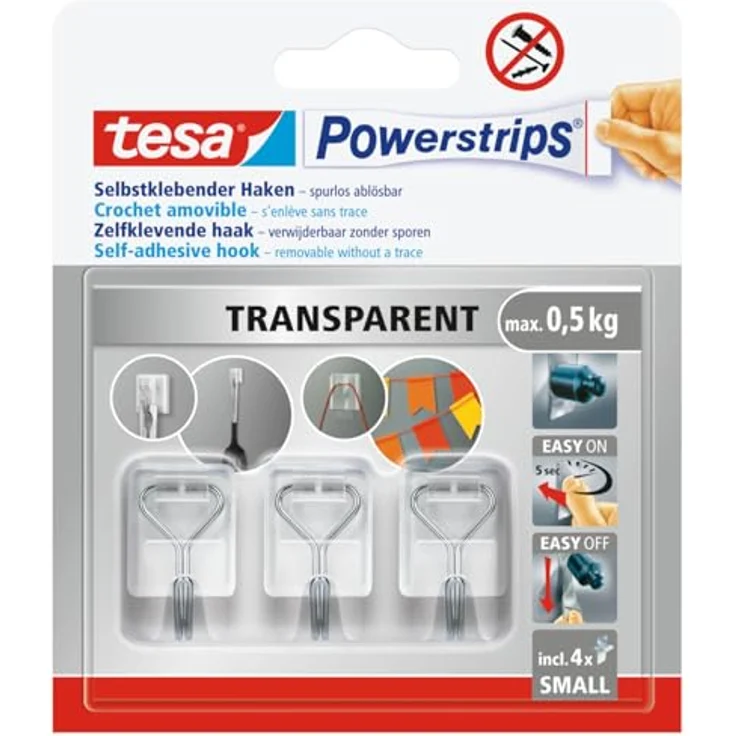 tesa Haken Powerstrips Drahthaken 3er-Set transparent – Bild 2