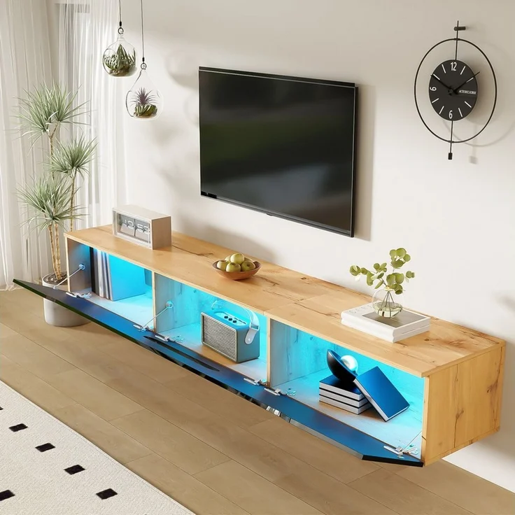 Merax Lowboard (180 L x 35 B x 30 H, 1 St), Hochglanz TV-Schrank mit LED-Beleuchtung und klappbarem Stauraum – Bild 1