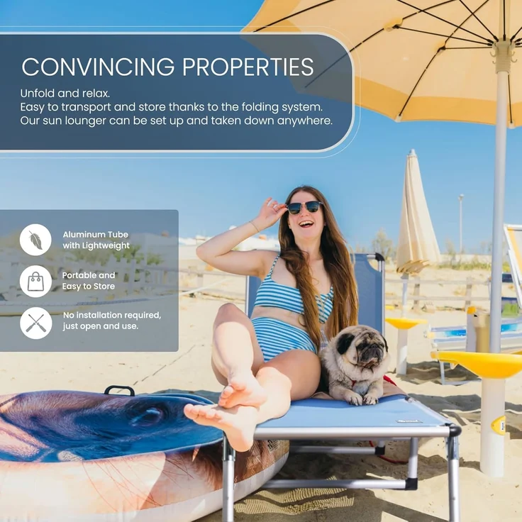 HOMECALL Gartenliege Leicht Sonnenliege Klappbar Alu Liegestuhl Strandliege, 1-tlg, 5 fach Verstellbare Rückenlehne, Sonnenschutzdach, bis 136KG – Bild 6