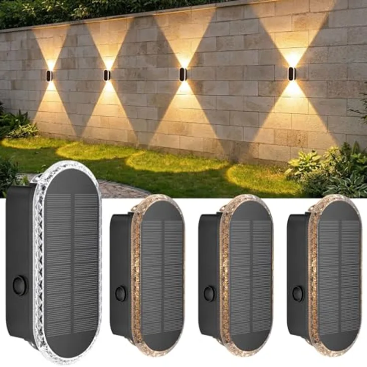 ELLASAY Solar Wandleuchte Aussen Garten, 4er Set Up und Down LED Wandleuchte, 3000K/4000K/6500K, IP65 wasserdicht, für Terrasse und Fassade