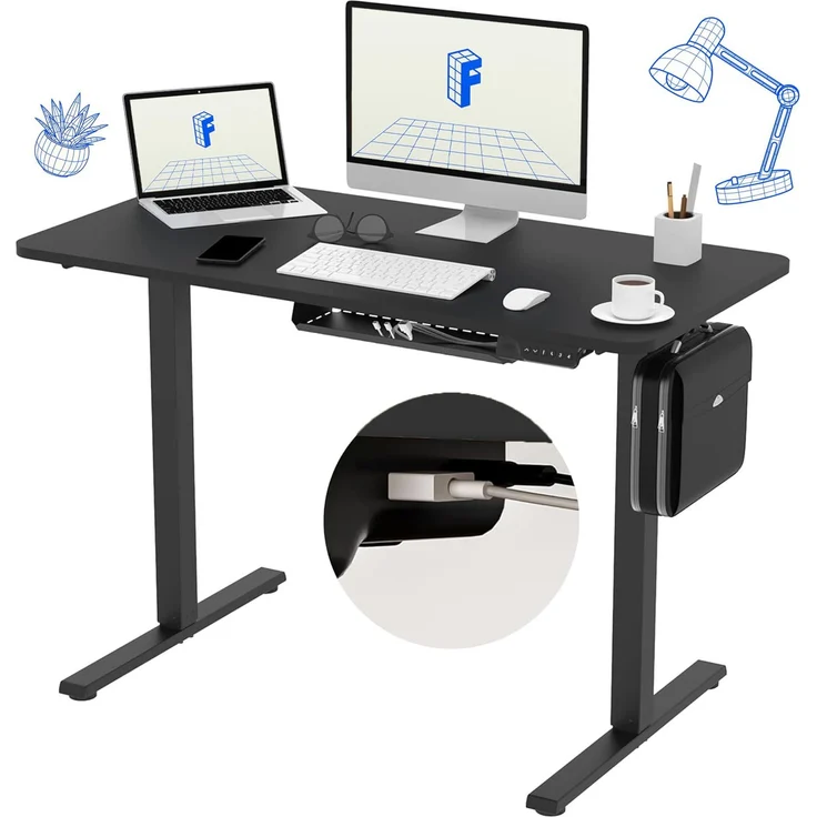 FLEXISPOT Höhenverstellbarer Schreibtisch Basic Plus 100x60 cm mit Haken und Memory-Handsteuerung-Sitz-Stehpult für Büro & Home-Office (Schwarz) – Bild 1