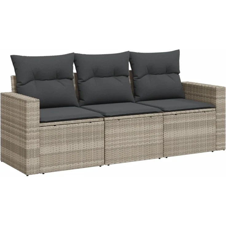 vidaXL 3-tlg. Garten-Sofagarnitur mit Kissen Hellgrau Poly Rattan 3218652 – Bild 2