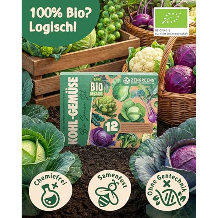 ZenGreens® - Bio Kohlgemüsesamen im 12er Set - 12 Kohl Gemüse Samen für den einfachen Anbau im Garten, Balkon oder Hochbeet - Pflanzensamen - Saatgut – Bild 4
