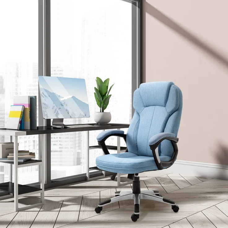 MELAYR, Bürostuhl Computerstuhl Drehstuhl höhenverstellbar Wippfunktion mit Kopfstütze und, 66 x 75 x 58 cm, Hellblau – Bild 4