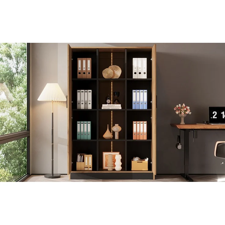 ZUBALIYA Vitrine Schrank 95 x 35 x 160 cm, Aktenschrank mit LED-Beleuchtung, Mehrzweckschrank mit Türen, Bücherregal & Aufbewahrungsschrank aus Holzwerkstoff, Wohnzimmerschrank, Flurschrank,Aktenschrank – Bild 12