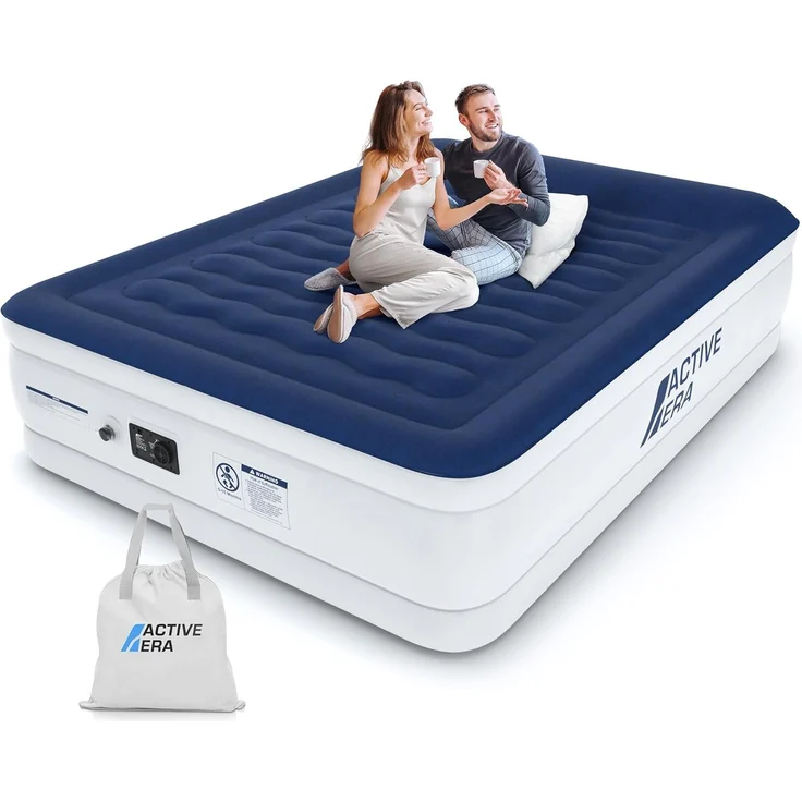Active Era Luxus Doppel Luftbett – selbstaufblasendes Gästebett mit eingebauter, elektrischer Pumpe, integriertem Kissen und besonderer Luftträger Technologie - 203 x 152 x 56 cm